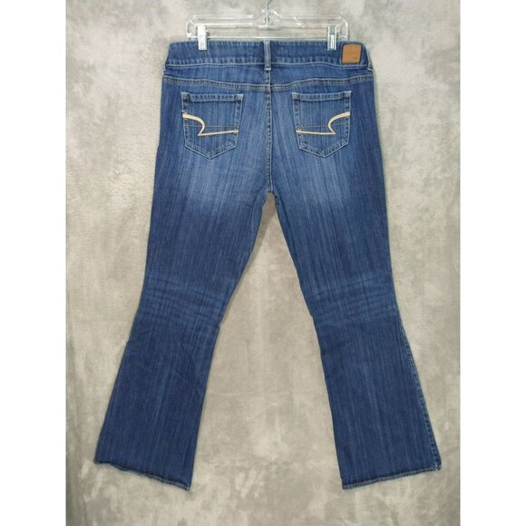 American Eagle Jeans Women 14 Blue Denim Artist Flare Dark Wash Mid Rise Boho - Picture 2 of 9